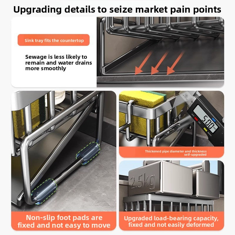 Kitchen Sink Drain Rack for Sponge and Dish Cloth - Sink Caddy