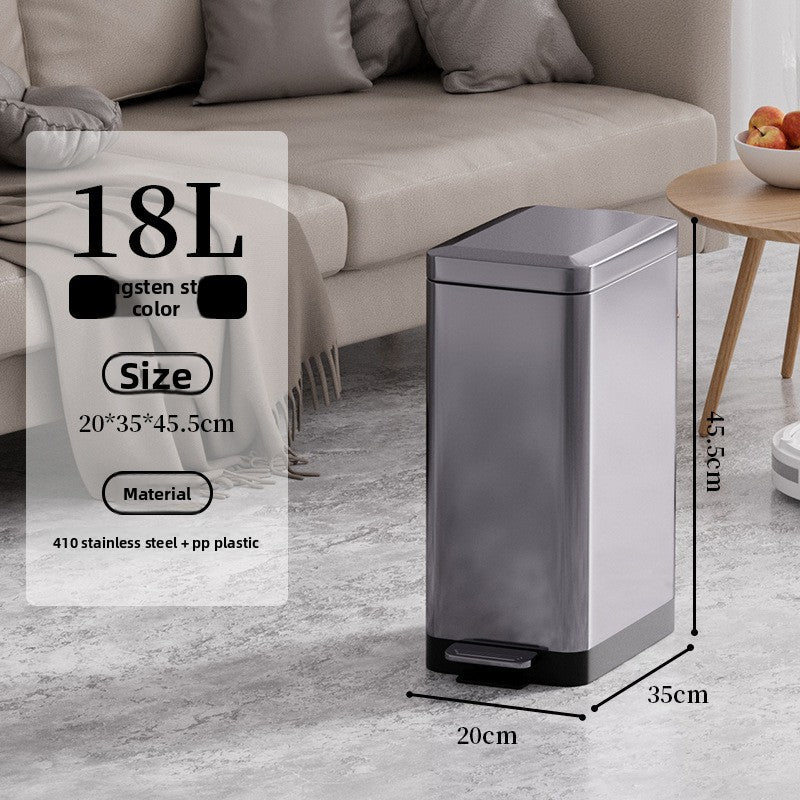 Tungsten Steel Stainless Steel Foot Pedal Trash Can with Slow-Close Lid