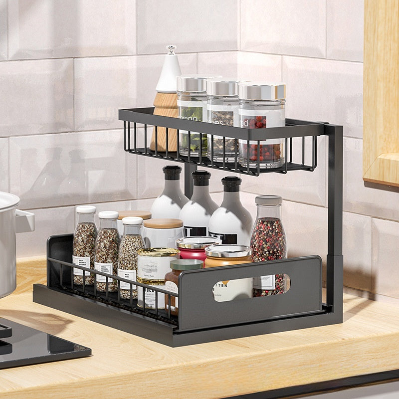 Under-Sink Organizer - Expandable Black Shelf Unit