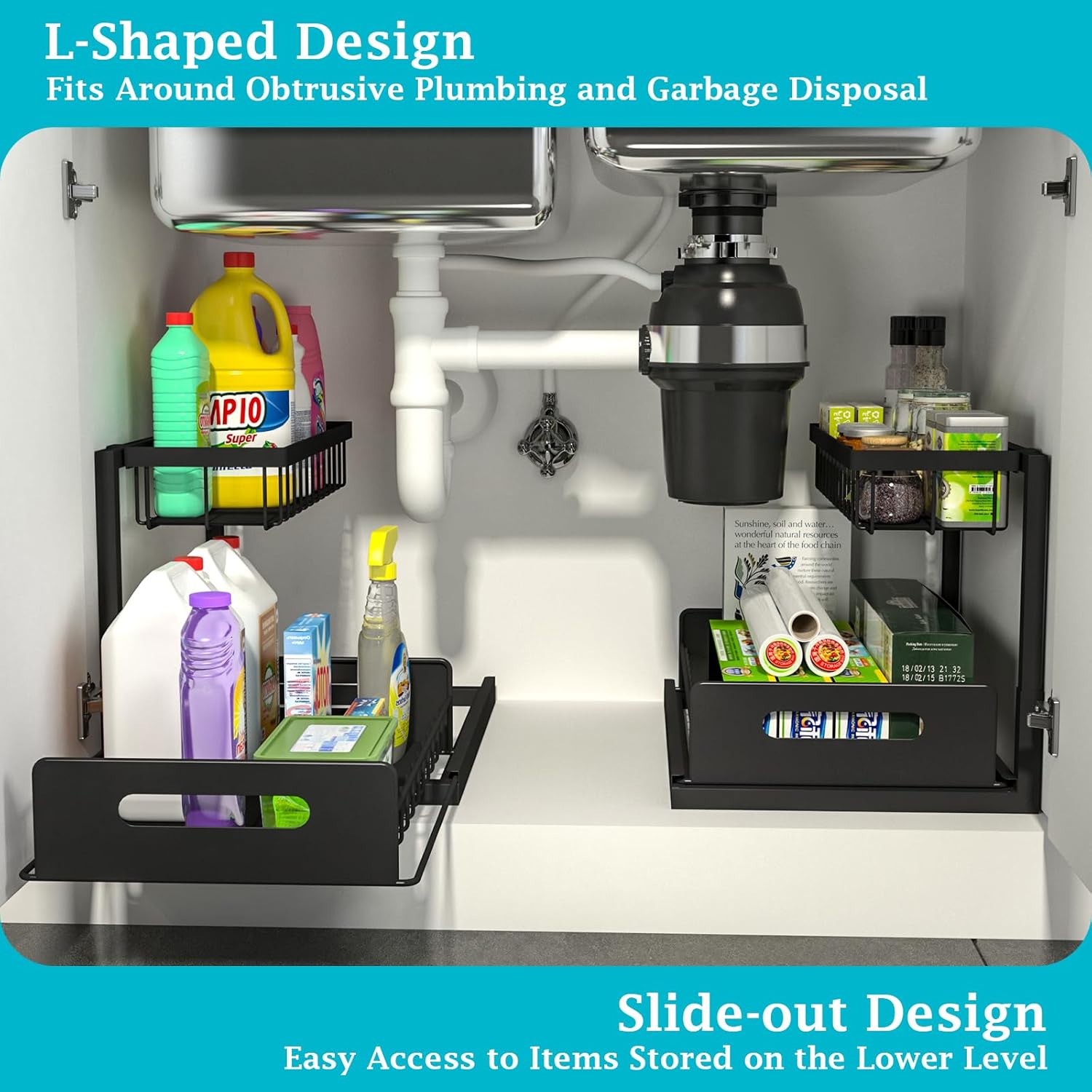 Under-Sink Organizer - Expandable Black Shelf Unit