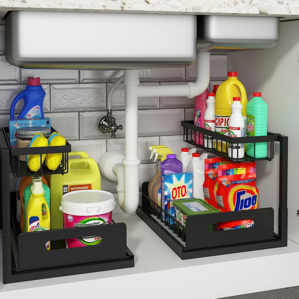 Under-Sink Organizer - Expandable Black Shelf Unit