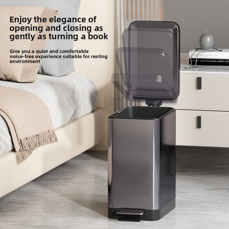 Tungsten Steel Stainless Steel Foot Pedal Trash Can with Slow-Close Lid