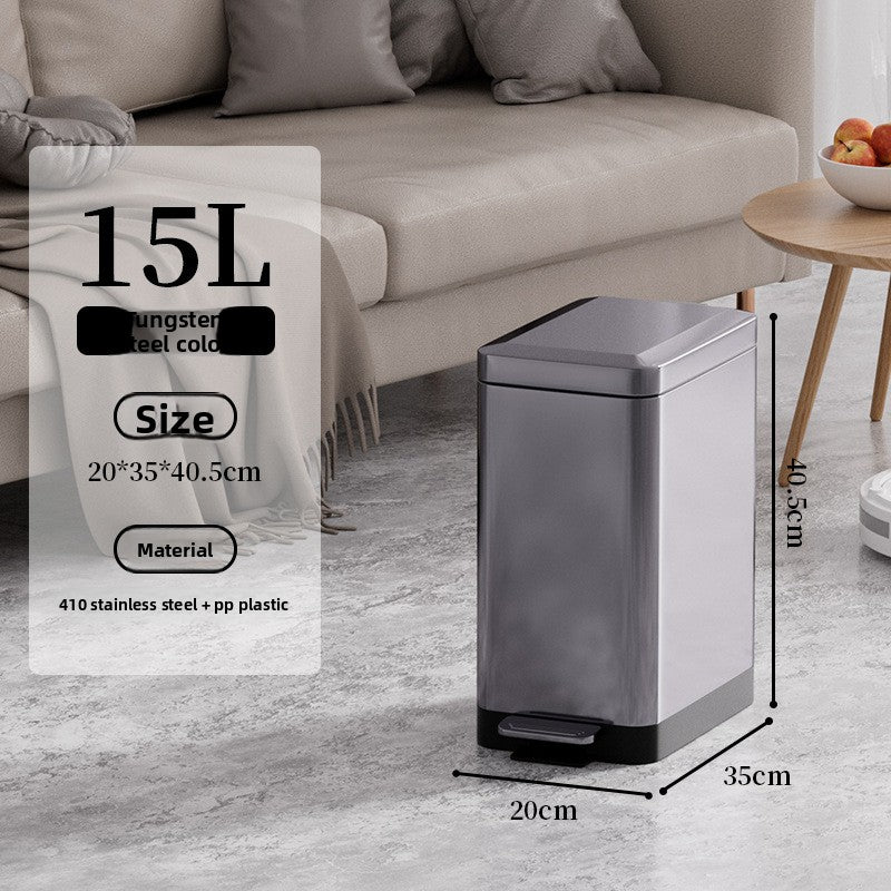 Tungsten Steel Stainless Steel Foot Pedal Trash Can with Slow-Close Lid